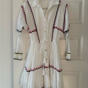 Carolina K White Embroidered Button-Down Dress